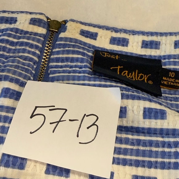 Taylor Blue & White Striped Sleeveless midi Dress pleated waist full skirt SZ 10 - Picture 13 of 13